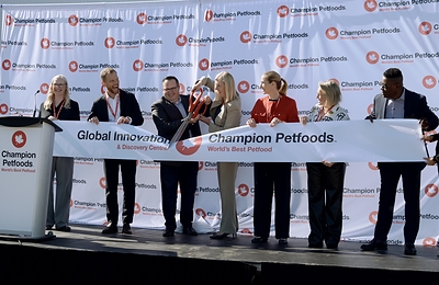 Champion Petfoods inaugurated its Global Innovation & Discovery Centre in Acheson, Alberta on Tuesday, June 24th, 2026. From left to right, Christine Pendlebury, Global Director, Technical Innovation and Development, George Haritatos, Chief Supply Chain Officer, Jeff Johnston, Senior Vice President, Research, Innovation and Product Development, Stacey Osborn, President of Champion Petfoods, Elisabetta Pierangelo, Vice President R&D Global Mars Pet Nutrition, Emily Dowling, Chief Marketing Officer and Vincent Ezoua, Plant Director.