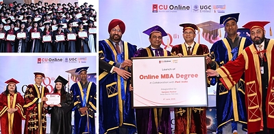 Chandigarh University Senior Management along with  PWC Official awarding degrees to Chandigarh University Students Online Mode during 8h Convocation at Gharuan campus 
