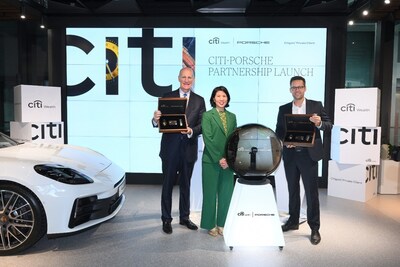 Left to right: Andy Sieg, Head of Wealth at Citi; Yeo Wenxian, Head of Wealth for Asia South at Citi and CEO of Citibank Singapore; and Andre Brand, General Manager of Porsche Singapore, at the launch of the partnership between Citibank Singapore and Porsche Singapore.