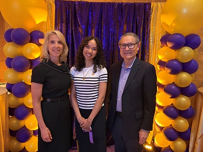 Beth Johnson, CEO of Coordinated Care; Diyanah Tribble, scholarship recipient; Rogelio Riojas, CEO of Sea Mar