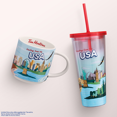 For fans looking to bring Tims along all summer long, the new Tim Hortons USA Travel Collection features ceramic mugs and reusable straw tumblers inspired by summer road trips, everyday iced coffee runs, and life on the go. 
