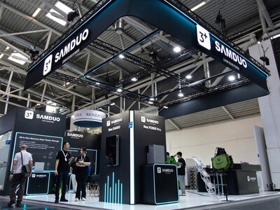 SAMDUO booth at Intersolar Europe 2026 showcasing the Nex E Series and Nex P Series SAMDUO booth at Intersolar Europe 2026 showcasing the Nex E Series and Nex P Series