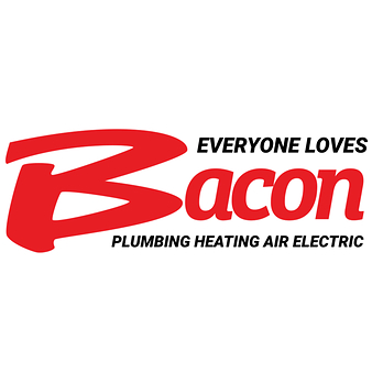 The logo for Bacon Plumbing, Heating, Air & Electric. Everyone Loves Bacon.