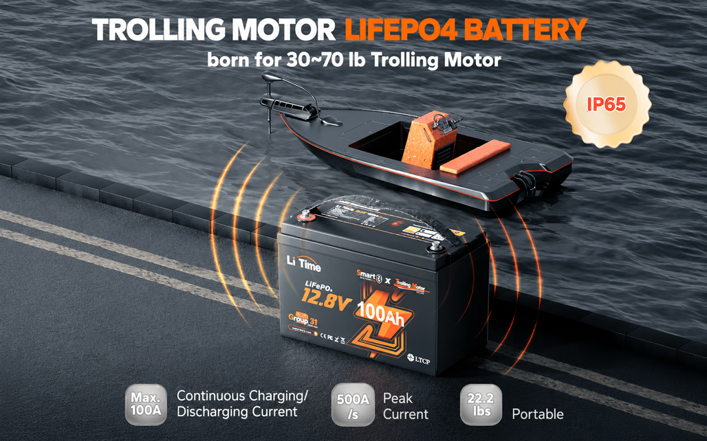 LiTime 12V 100Ah Lithium Marine Trolling Motor Battery