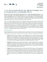 Lundin Mining Capital Markets Day Highlights Strategic Vision for Leading Growth and Shareholder Returns Lundin Mining Capital Markets Day Highlights Strategic Vision for Leading Growth and Shareholder Returns