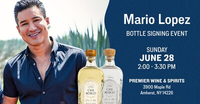 Mario Lopez will meet fans at Premier Wine & Spirits in Amherst, New York, during a Casa México Tequila bottle signing on Sunday, June 28, from 2:00 to 3:30 p.m.