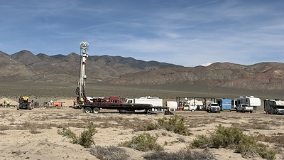 Water well drilling rig at Gabbs Project, Nevada