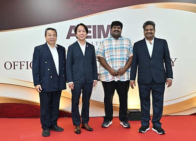 Mr.Edwin Loh (COO, AEIM), Mr. Ng Ming Liang (Vice President Global Enterprises Singapore Economic Development Board), Mr. Vishaal Nandam (Director - AEIM), Mr. Eswara Rao Nandam (Managing Director - AEIM)