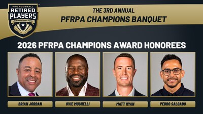 PFRPA Champions Award recipients (L-R): Brian Jordan; Ovie Mughelli; Matt Ryan; and Pedro Salgado.