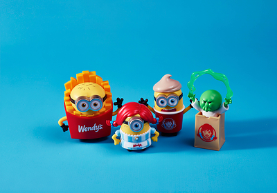 Collect all four Wendy’s exclusive Minions & Monsters blind box collectibles.