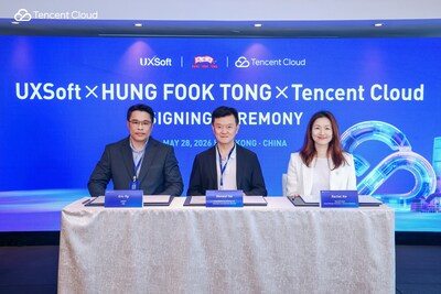 (From left to right) Eric Ng, Chief Technology Officer of UXSoft Global Limited; Donald Tse, Chairman and Executive Director of Hung Fook Tong Group Holdings Limited; and Rachel Xie, General Manager of Operations, Channels and Marketing, Tencent Cloud International, at the Tencent Cloud Day Hong Kong signing ceremony. (From left to right) Eric Ng, Chief Technology Officer of UXSoft Global Limited; Donald Tse, Chairman and Executive Director of Hung Fook Tong Group Holdings Limited; and Rachel Xie, General Manager of Operations, Channels and Marketing, Tencent Cloud International, at the Tencent Cloud Day Hong Kong signing ceremony.