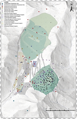 Figure 2: Simplified, conceptual map of mine plan showing planned drill hole locations.