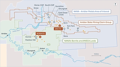 Figure 1: The Arctic and Bornite deposits within the Upper Kobuk Mineral Projects area that spans 190,929 hectares (471,796 acres).