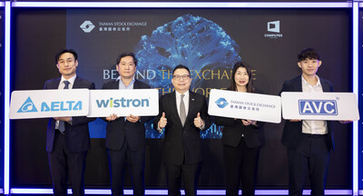 TWSE joins listed AI infrastructure firms to showcase how integrating capital and technology leads the future of global AI. From right, executives from Asia Vital Components Company, Taiwan Stock Exchange, Wistron Corporation, and Delta Electronics. (PRNewsfoto/Taiwan Stock Exchange (TWSE))