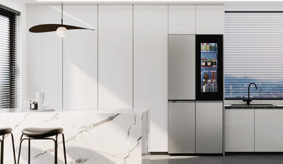 The LG InstaView™ technology enables users to see inside the refrigerator without opening the door, redefining how consumers interact with their refrigerators. (PRNewsfoto/LG Electronics)