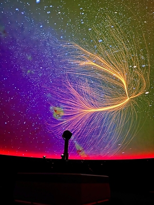 Visual of the Laniakea Supercluster on screen at the McDonnell Planetarium (part of the Saint Louis Science Center).