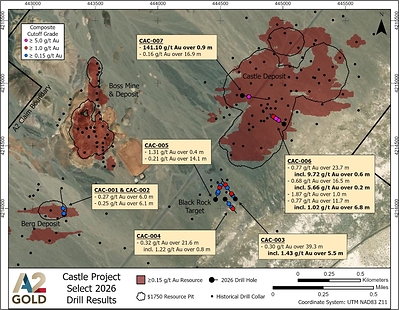 Figure 1: Plan view map that shows core holes completed during this program and significant intercepts Figure 1: Plan view map that shows core holes completed during this program and significant intercepts