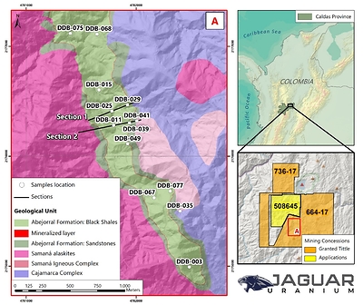 Figure 1. Plan view location of the selected drill holes for the current resampling program. Location of cross-sections 1 and 2.