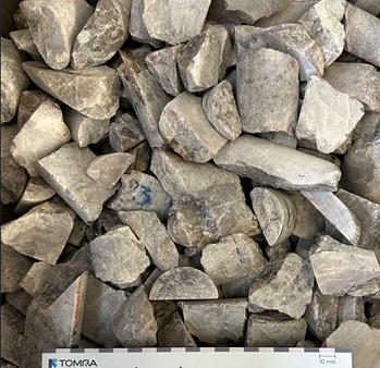 Figure 1: Pollucite concentrate (~12% Cs2O) produced from prior XRT ore sorting program (see news release dated October 9, 2025), of which a portion was used as feed for the bench-scale caesium extraction and recovery program through Koch Technology Solutions discussed herein. Figure 1: Pollucite concentrate (~12% Cs2O) produced from prior XRT ore sorting program (see news release dated October 9, 2025), of which a portion was used as feed for the bench-scale caesium extraction and recovery program through Koch Technology Solutions discussed herein.