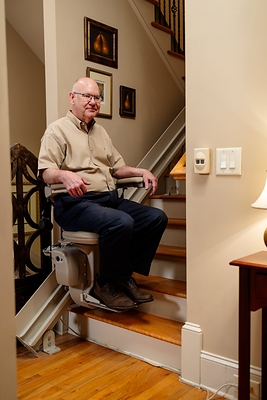 A 101 Mobility stairlift in a customer’s home. Most installations are completed in a single visit.