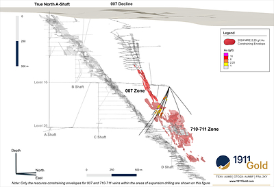 Figure 1: True North – 3D view with 007 and 710-711 Zone Locations