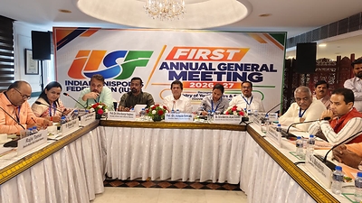 Dr. Achyuta Samanta chairing the Annual General Meeting of the Indian UniSport Federation upon being elected as its first President