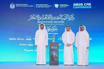 H.E. Mahmood Khaleel Alhashmi, Director General of the Ajman Department of Tourism, Culture and Media, during the announcement of the Department’s achievement of Full Conformance with Internal Audit Quality Standards, following an assessment conducted by the UAE Internal Auditors Association at the CAE Conference 2026 in Abu Dhabi.