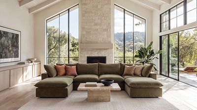 Kova Pillow Modular 6-Piece U-Sectional in Olive Performance Velvet Kova Pillow Modular 6-Piece U-Sectional in Olive Performance Velvet