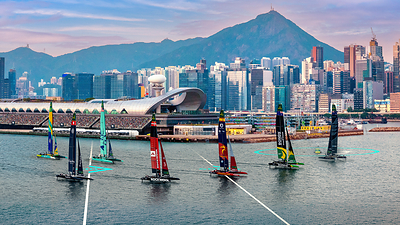 "Artist’s impression of SailGP’s F50 catamarans racing on Hong Kong’s iconic Victoria Harbour ahead of the inaugural American Express Hong Kong Sail Grand Prix on January 23–24, 2027. Disclaimer: Concept image for illustrative purposes only."