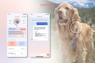 Maven Pet’s Companion reads vitals, sleep, activity, and behavior from the collar sensor and answers questions about that individual dog.