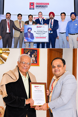 Chandigarh University Officials inaugurating the centenary celebration of Father of Fibre Optics ‘Dr. Narinder Singh Kapany & honoring Dr. Ajay Ghatak with lifetime achievement award