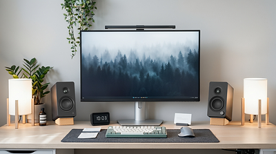 The detachable cork stands angle the speakers towards the listener.