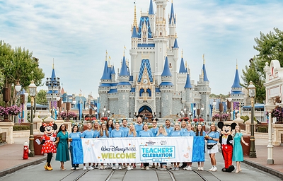 In celebration of National Teacher Appreciation Week, 15 educators from across the country pose with Mickey Mouse and Minnie Mouse in front of Cinderella Castle at Walt Disney World Resort in Lake Buena Vista, Fla., on May 1, 2026. The elementary, middle and high school educators were selected from thousands of entries in the 2026 Disney Imagination Campus Teachers Celebration sweepstakes and honored with a weekend of festivities at Walt Disney World. 