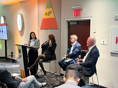Ms. Ying He, Vice Chair and President of DONGPENG (second from left), addresses global business leaders during the SPARK session “Transforming Supply Chain Pressure Into Growth and Opportunity” at the 2026 UN Global Compact Leaders Summit in New York.