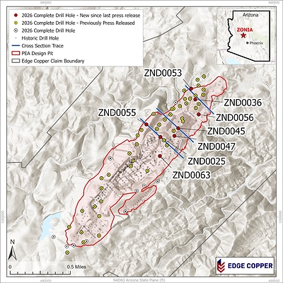 Figure 1: Drill hole plan location map. Cross section locations shown in Figures 2, 3 and 4 are shown by blue lines. Figure 1: Drill hole plan location map. Cross section locations shown in Figures 2, 3 and 4 are shown by blue lines.
