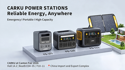 CARKU portable power station solutions PB-102, PB-120, and PB-122 with solar panel at Canton Fair 2026, Hall 14.2 Booth E34-35 / F10-11 CARKU portable power station solutions PB-102, PB-120, and PB-122 with solar panel at Canton Fair 2026, Hall 14.2 Booth E34-35 / F10-11