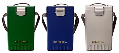The Engel Reserve Premium Wine Cooler is available in Forest Green, Navy, and Champagne