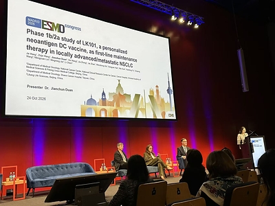 Figure 1. Professor Jianchun Duan, Chief Physician and Doctoral Supervisor, Cancer Hospital, Chinese Academy of Medical Sciences, presenting at ESMO 2026.