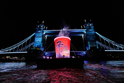 Nongshim Shin Ramyun Campaign on the River Thames in London (Night View with Tower Bridge)