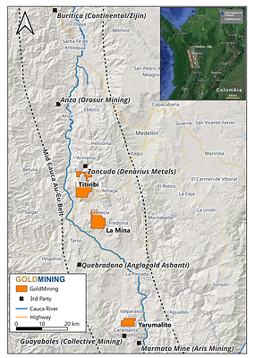 Figure 1 Mid Cauca Au-Cu Belt, Antioquia, and location of the Yarumalito Project.