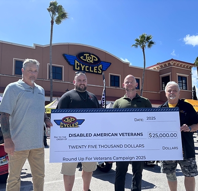 J&P Cycles will donate $3 from every order placed on JPCycles.com to Disabled American Veterans, with a goal of raising more than $25,000 – last year’s total donation – to support programs that serve America’s veterans and their families.
