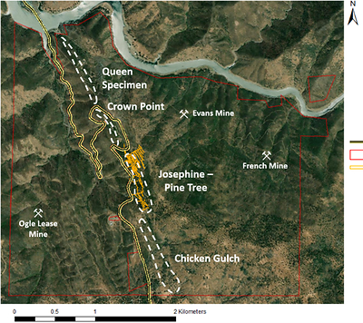 Figure 1 - Fremont Gold Property: 4km, Open on Strike & at Depth