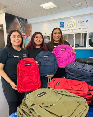 Blue Shield Promise and L.A. Care connect families and students with backpacks filled with school supplies. Blue Shield Promise and L.A. Care connect families and students with backpacks filled with school supplies.