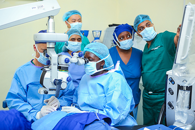 Ophthalmic surgeons learn advanced cataract surgical skills during an Orbis training project at University Teaching Hospital in Lusaka, Zambia.  
