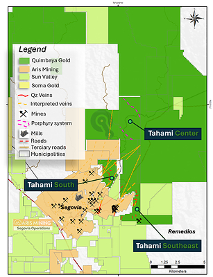 Figure 2. Tahami property plan showing the Tahami South and Tahami Center targets to date.