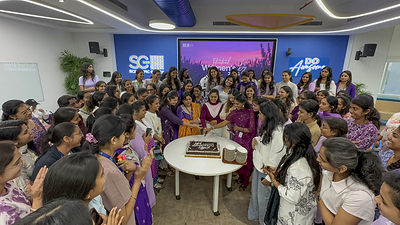 Employees at Scientific Games' global capabilities center in Bangalore, India celebrate International Women’s Day. The center was just named a Most Preferred Workplace for Women 2026-27.