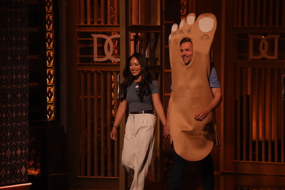 Meryl and Mick Baker pitch Spacer Mobility and NUNORM on CBC’s Dragons’ Den. Photo courtesy of CBC/Dragons’ Den.