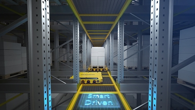 SSI SCHAEFER’s Pallet Roaming Shuttle enables high-density pallet storage within a multi-level warehouse infrastructure. 