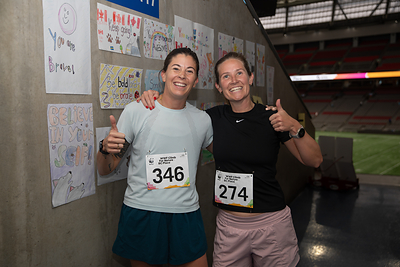 Olympic soccer champion Stephanie Labbé and friend after finishing their climb for nature (c) WWF-Canada/Beau Chevalier
