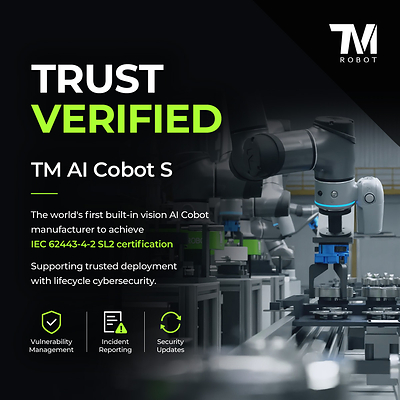 Techman Robot becomes the world’s first built-in vision AI cobot manufacturer to obtain IEC 62443-4-2 SL2 certification